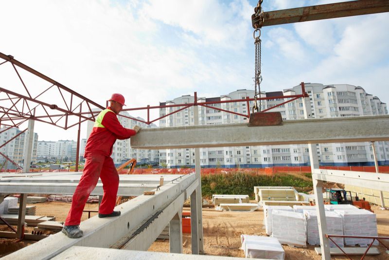 commercial building construction with concrete slabs