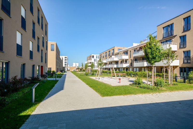 residential sidewalk near apartment
