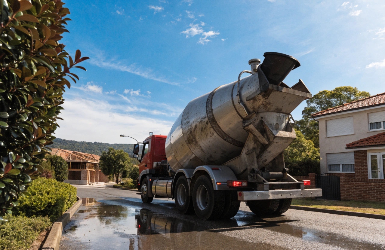 Concrete delivery truck arriving at a residential site in Bendigo