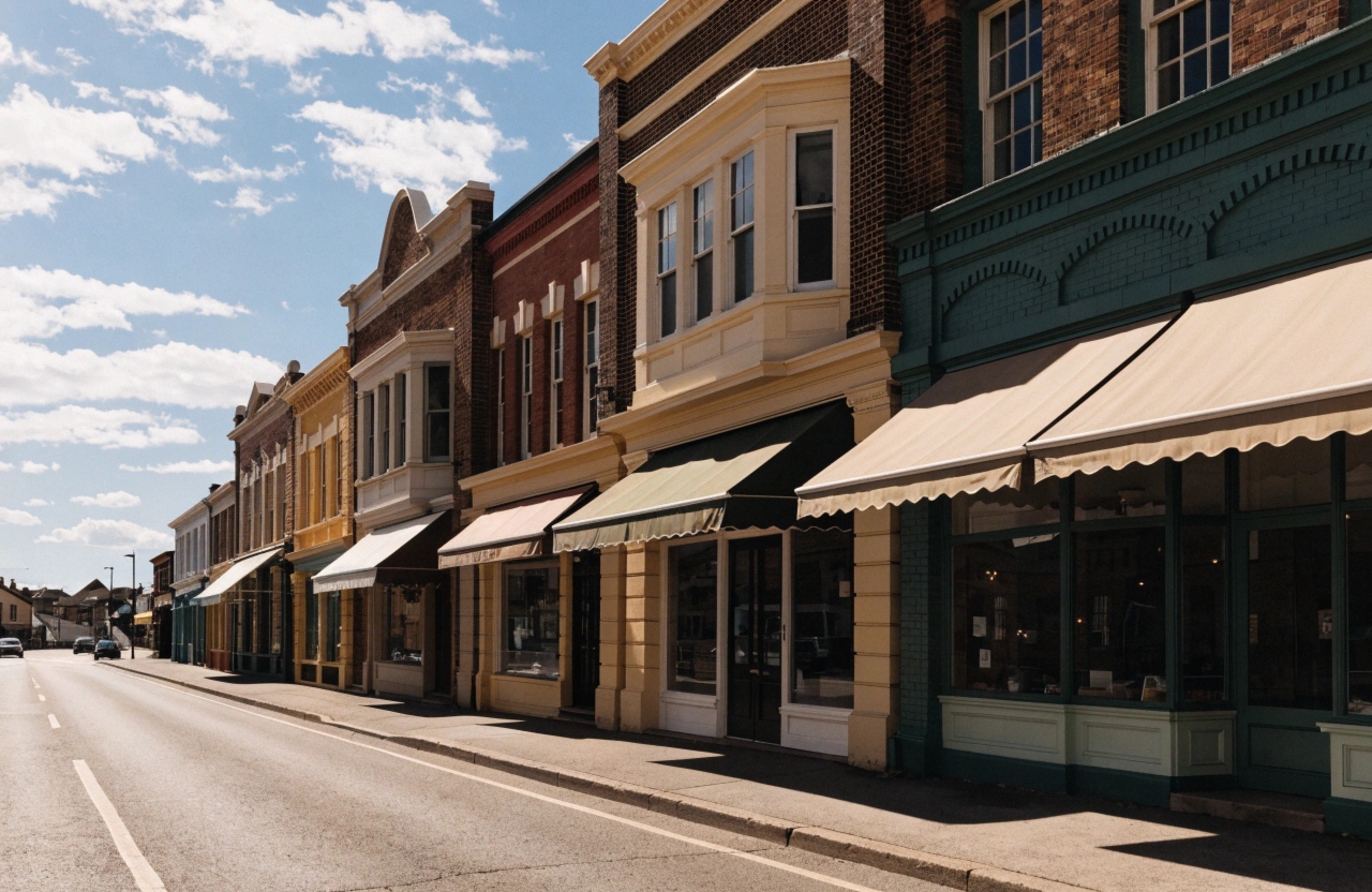 Commercial concrete footpath along a street frontage in a regional Australian town