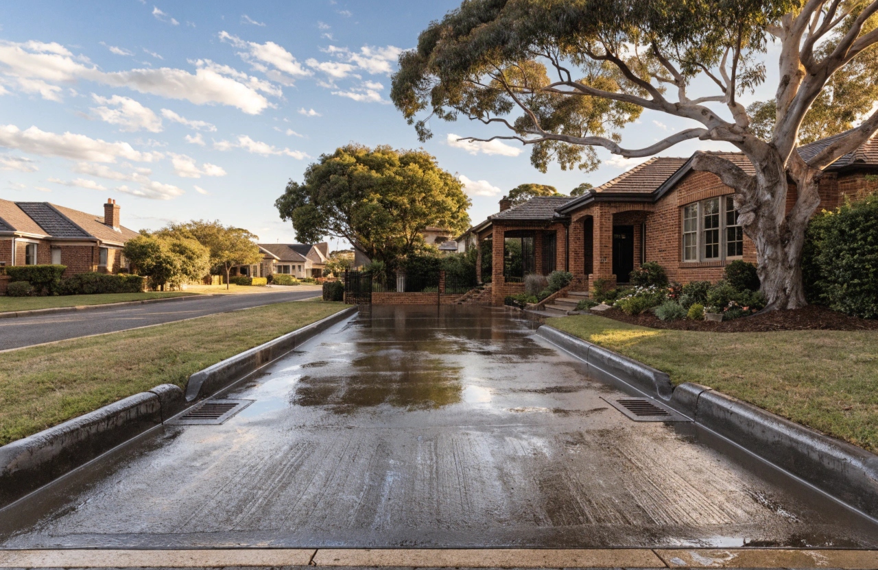 Freshly poured ready mix concrete driveway at a Bendigo residential property