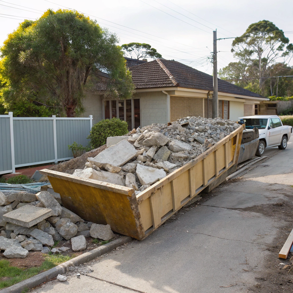 Broken concrete rubble being loaded for removal from residential site Bendigo