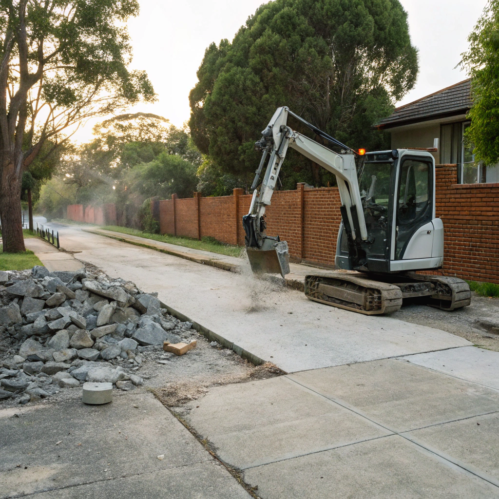 concrete driveway demolition Bendigo excavator breaking slab