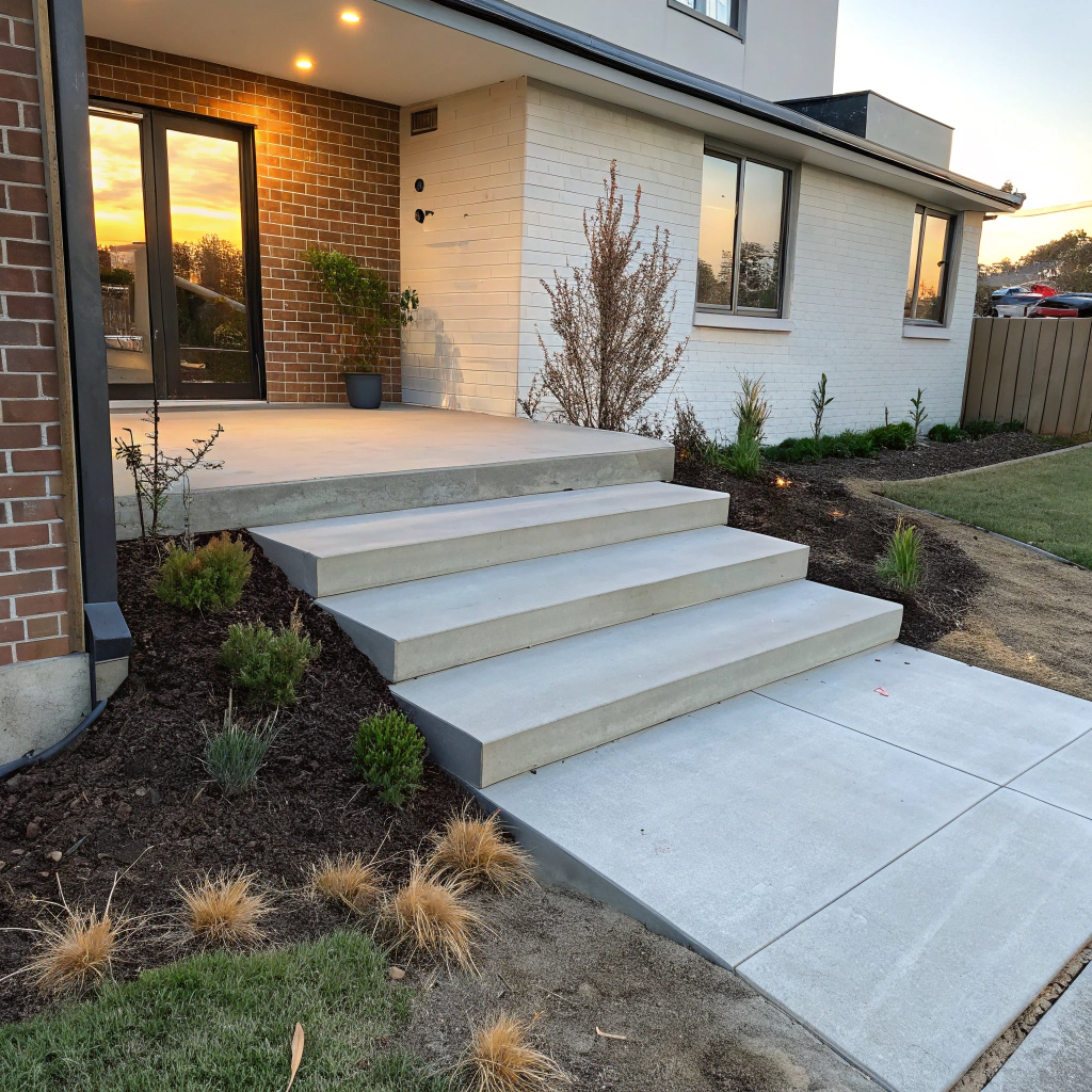 Freshly installed concrete steps at a Bendigo residential property