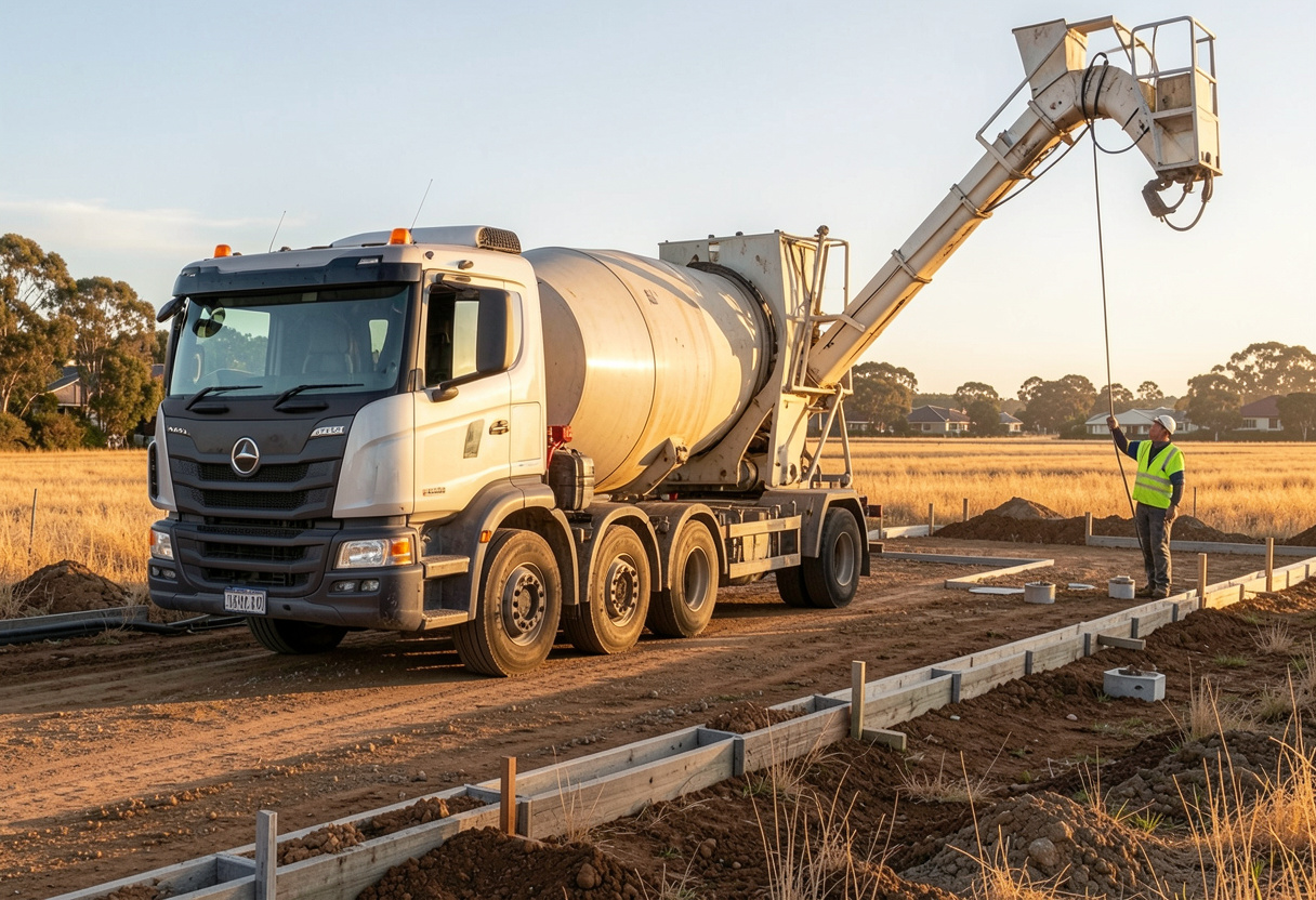 concrete supplier truck parked on a residential site